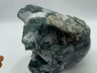 Large Moss Agate Flying Dragon Standing On Skull Carving -Wholesale Crystals