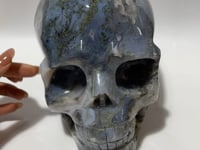 Large Geode Druzy Moss Agate Skull Carving
