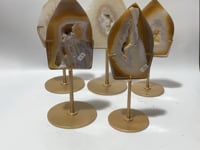5 Pieces Beautiful Yellow Agate Geode Arrow Head With Stand