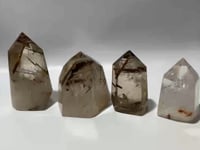 4 Pieces Clear Quartz With Mica Inclusion Polished Tower