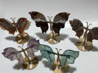5 Pairs Butterfly Wing Carving With Stand Morocco Agate Moonstone
