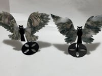 2 Pairs Moss Agate Symmetry Owl Wing Carving With Stand