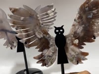 2 Pairs Sakura Flower Agate Owl Wing Carving With Stand