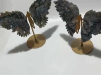2 Pairs Large Moss Agate Angel Symmetry Wing Carving With Stand