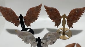 3 Pairs Angel Wing Carving With Stand Pink Agate Sakura Flower Agate