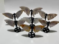 7 Pairs Sakura Flower Agate Small Angel Wing Carving With Stand