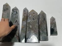 6 Pieces Large Four-Sided Unique Druzy Moss Agate Tower
