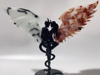 Smelting Agate Demon And Angel Wing Carving With Stand