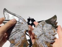 Colorful Moss Agate Demon and Angel Wing Carving With Stand