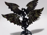 2 Pairs Dragon Blood Stone Demon And Angel Wing Carving With Stand