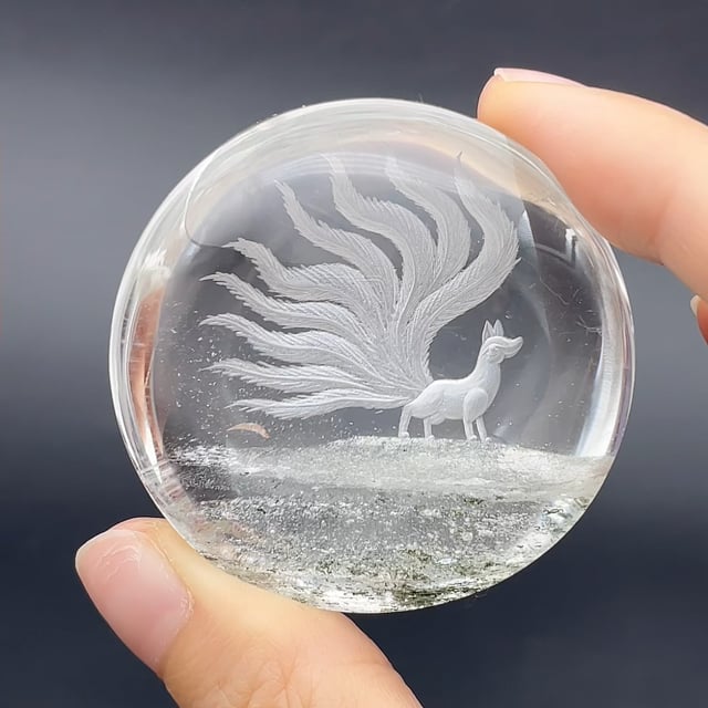 High Grade Super Clear Nine-tailed Fox Garden Quartz Inner Scene Carving(HGUD04)