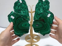 2 Pairs Polished Malachite Raw Slab Butterfly Wing With Stand (#3)