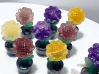 3 Types Sunflower Potted Plants Carving Wholesale Strawberry Quartz Yellow Calcite Lepidolite