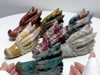 7 Pieces Unique Colorful Ocean Jasper Dragon Head Carving