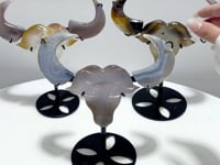 3 Pieces Unique Geode Druzy Agate Ox Head Crystal Carving With Stand