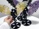 3 Pairs Demon And Angel Wing Carving With Stand Lepidolite Pyrite Crazy Agate