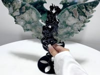 2 Pairs Beautiful Moss Agate Demon And Angel Wing Carving With Stand