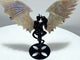 Blue Moonstone Demon And Angel Wing Carving With Stand