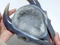 Unique Large Geode Druzy Agate Demon Sheep Head Carving