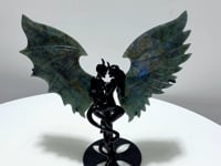 Labradorite Demon And Angel Wing Carving With Stand