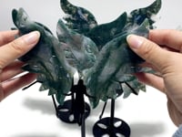 4 Pairs Small Moss Agate Angel Wing Carving With Stand