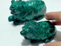 2 Pieces Unique Malachite Lion Carving