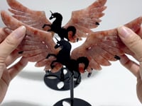 2 Pairs Pink Agate Pegasus Wing Crystal Carving With Stand