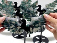 5 Pairs Moss Agate Pegasus Wing Carving With Stand