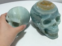 2 Pieces Large Caribbean Calcite Skull Carving