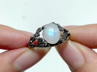 #D9 Silver Rings Flower Shape Wholesale Labradorite Moonstone Garnet Sunstone Rose Quartz