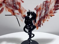 Beautiful Fire Quartz Demon And Angel Wing Carving With Stand