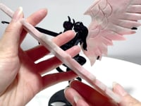 Pink Opal Demon And Angel Wing Carving With Stand