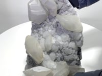 Large Clear Quartz Cluster Mixed Pyrite and White Rainbow Calcite Specimen For Collection