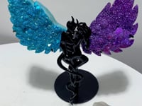 Aura Quartz Cluster Demon And Angel Wing Carving With Stand