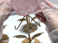 3 Pairs Rose Quartz Small Flower Carving With Stand