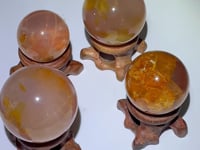 4 Pieces Six Star Line Rose Quartz Rabbit Hair Rutile Spheres(Crack)