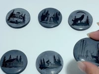 4cm Black Obsidian Forest Landscape Engraved Round Slices DIY Wholesale