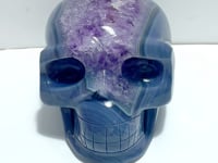 Unique Druzy Geode Amethyst Mixed Agate Skull Carving