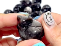 Small Silver Sheen Obsidian Sleeping Cat Carving Wholesale