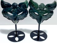 2 Pieces Moss Agate Fox Mask Carving With Stand