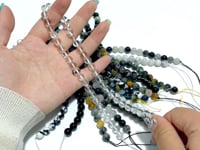 8mm Stripe Beads Bracelets Wholesale Clear Quartz Black Tourmaline Obsidian