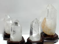 4 Pieces Large Clear Quartz Tower Raw Bottom With Stand