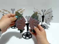 3 Pairs 8th Vein Ocean Jasper Butterfly Wing Carving With Stand #3