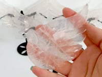 3 Pairs Rose Quartz Angel Wing Carving With Stand