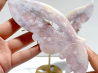 Unique Geode Pink Amethyst Butterfly Wing Carving With Stand