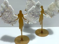 2 Pairs Beautiful Aura Quartz Cluster Angel Wing Carving With Stand