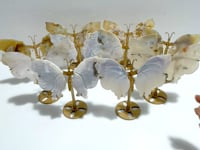 10 Pairs Small Sakura Flower Agate Butterfly Wing Carving With Stand
