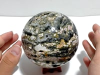 Unique 10.4CM Geode Druzy 8th Vein Ocean Jasper Sphere
