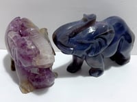 2 Pieces Large Geode Druzy Amethyst Mixed Agate Elephant Carving