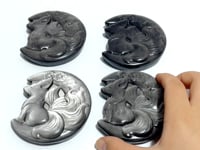 Silver Sheen Obsidian Nine-tailed Fox Moon Carving Wholesale